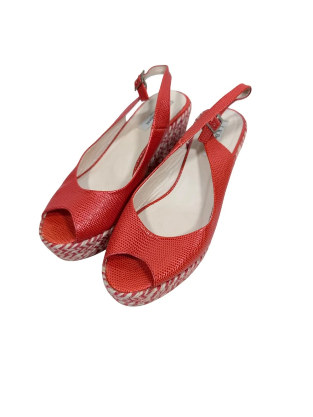 LK Bennett Orange Snakeskin Peep Toe Wedge Sandals Espadrille Size 39 - 8.5